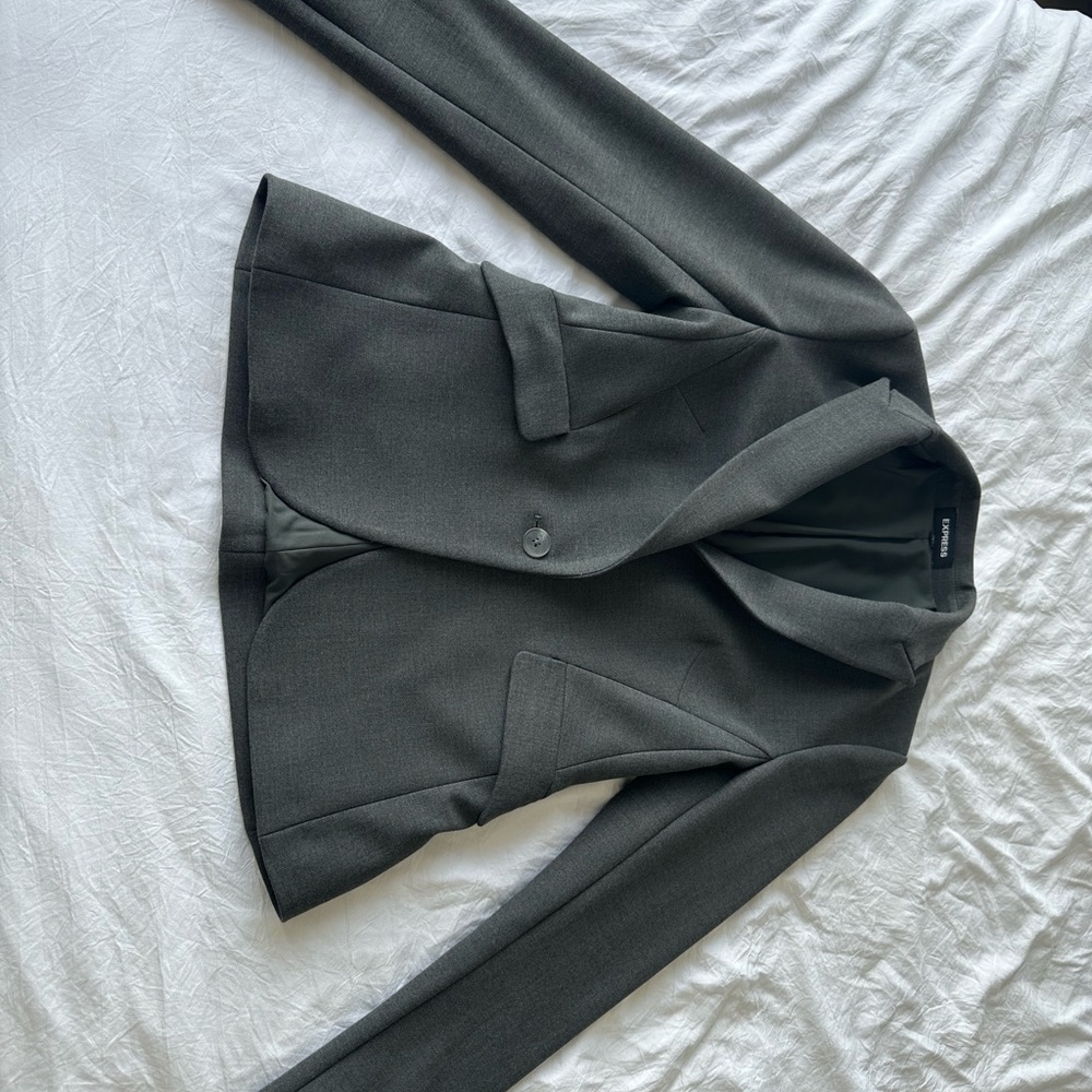 Express Editor One Button Blazer - Heather Gray, … - image 2